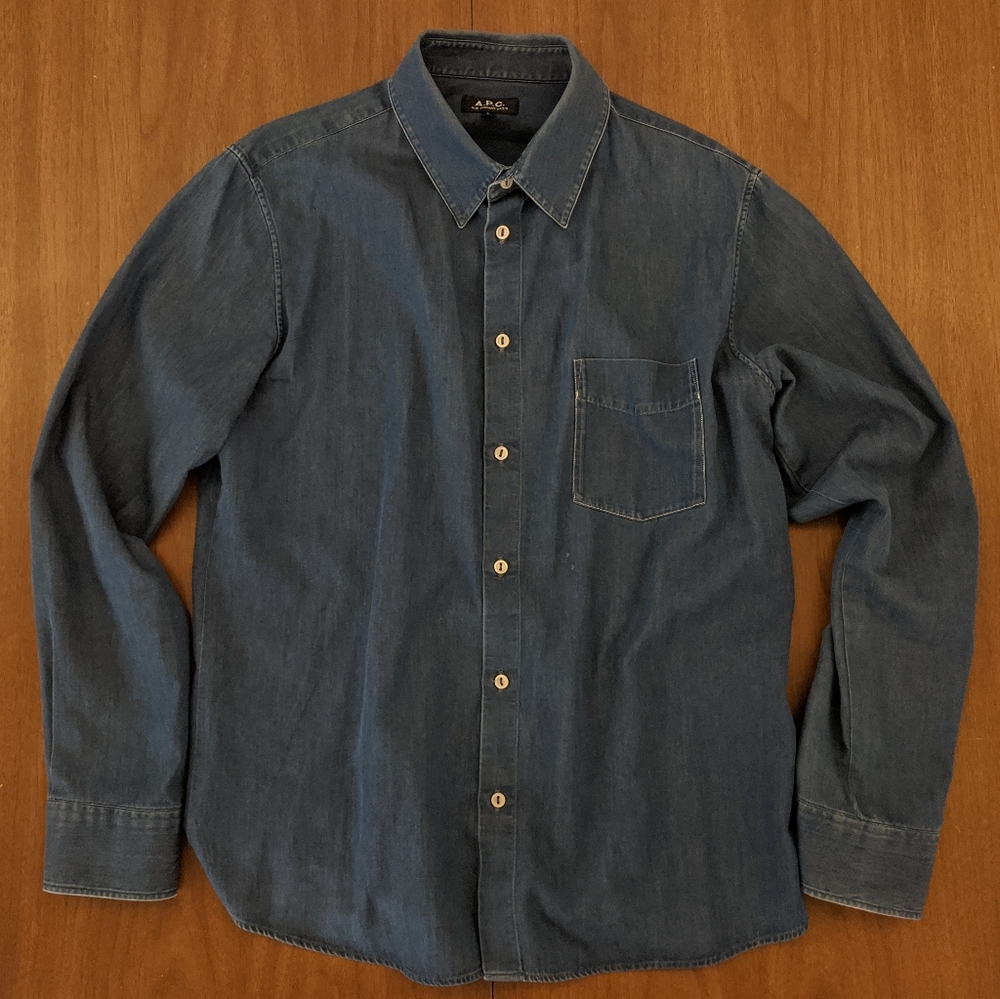 APC Blue Denim Button Down Shirt - Large L